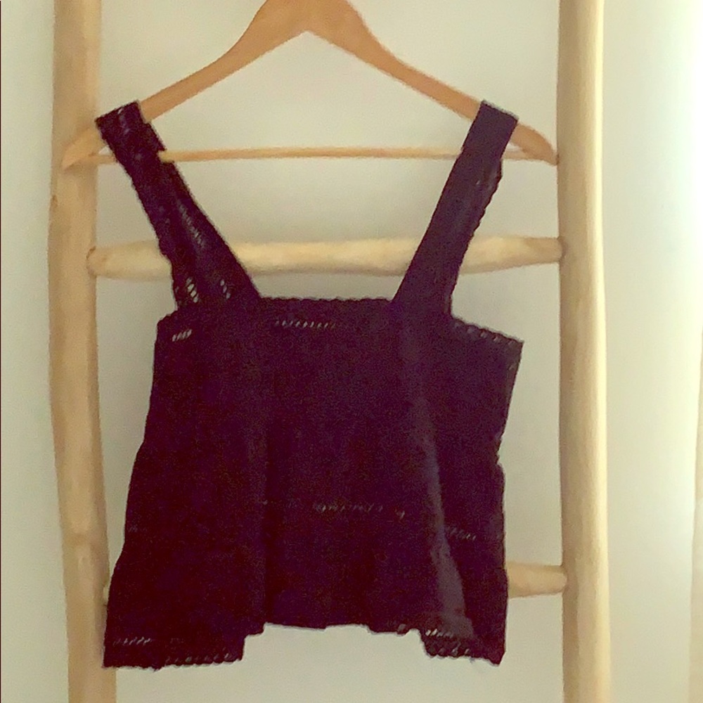 Black embroidered eyelet tank top